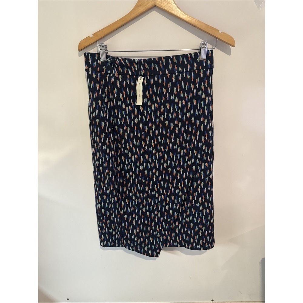 Anthropologie MAEVE Faux Wrap Pencil Skirt Black Blue Motif Print, Size 6‎